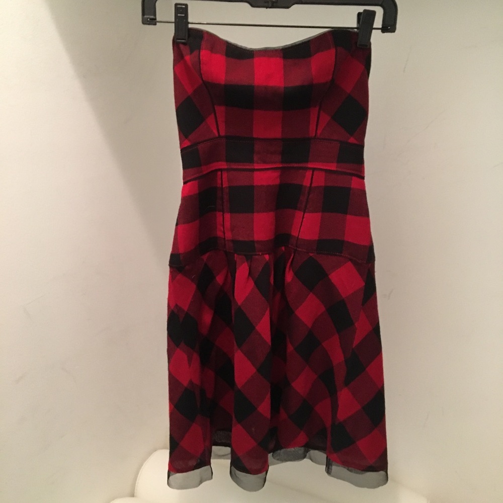 American Eagle Red & Black Strapless Dress